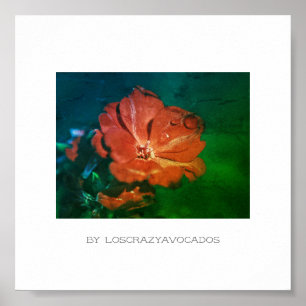Stylized Red Green Geranium Flower Poster