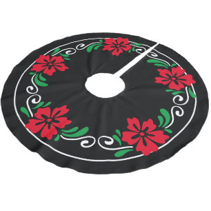 Stylized Red Hibiscus Flower Christmas Wreath Brushed Polyester Tree Skirt