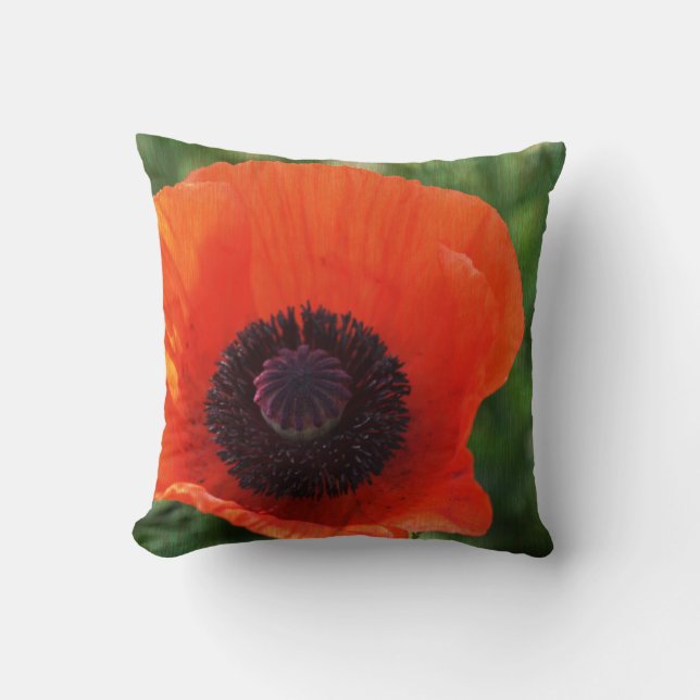 Stylized Red Poppy Flower Cushion Throw Pillow (Front)
