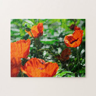 Stylized Red Poppy Flowers Garden Jigsaw Puzzle