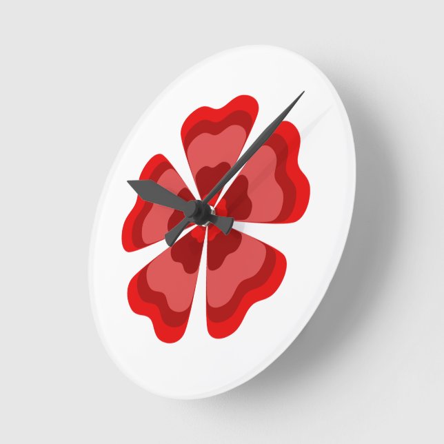 Stylized Red Retro Flower  Round Clock (Angle)