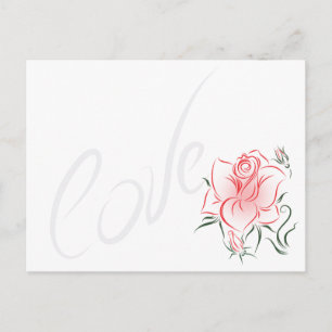 Stylized Red Rose and Love Postcard