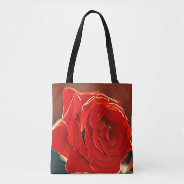 Stylized Red Rose Tote Bag (Front)