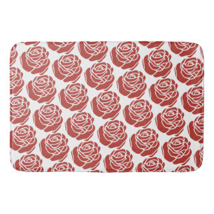 Stylized Red Roses Floral Pattern Bath Mat