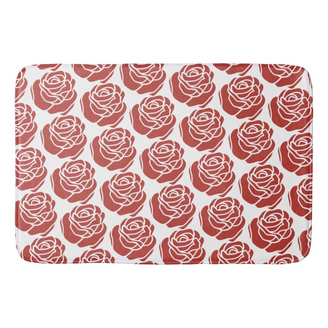 Stylized Red Roses Floral Pattern Bath Mat (Front)