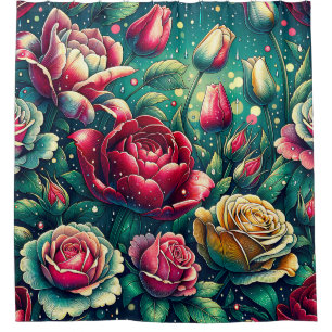 “Stylized Red Roses with Raindrops"