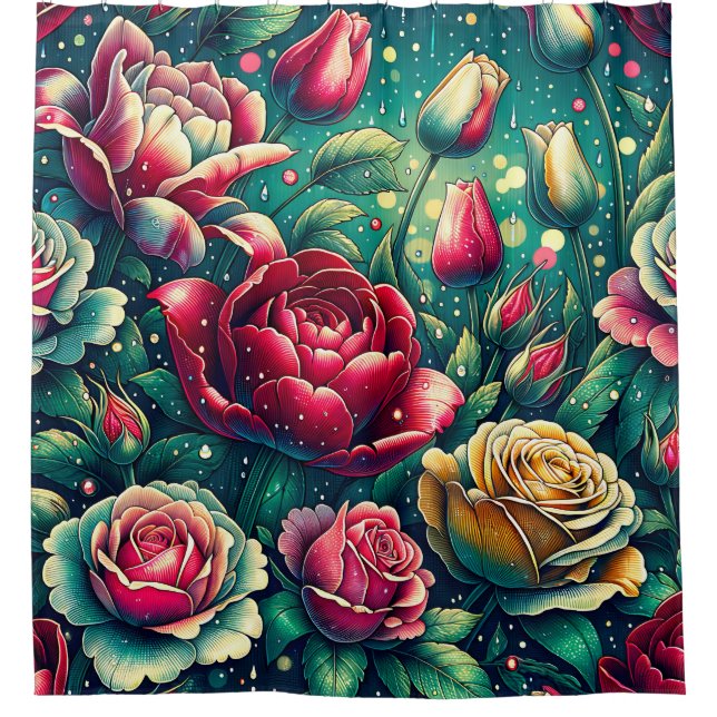 “Stylized Red Roses with Raindrops" (Front)