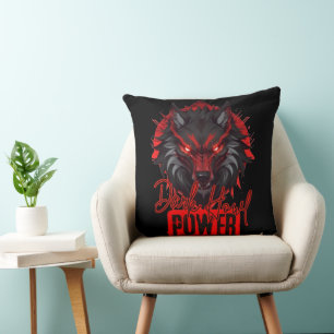 Stylized Red Wolf Powerful Dark Howl Art Throw Pillow