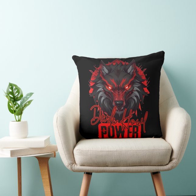 Stylized Red Wolf | Powerful Dark Howl Art Throw Pillow (Chair)