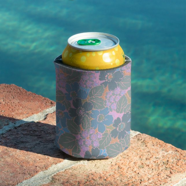 Stylized Retro Floral Pattern Can Cooler (In Situ Pool)