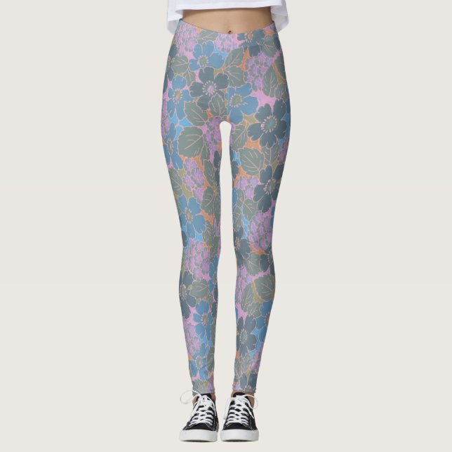 Stylized Retro Floral Pattern Leggings (Front)