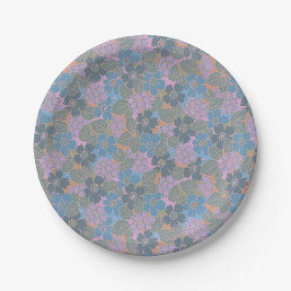 Stylized Retro Floral Pattern Paper Plate