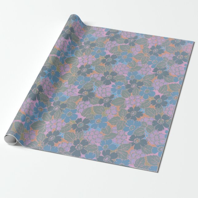 Stylized Retro Floral Pattern Wrapping Paper (Unrolled)