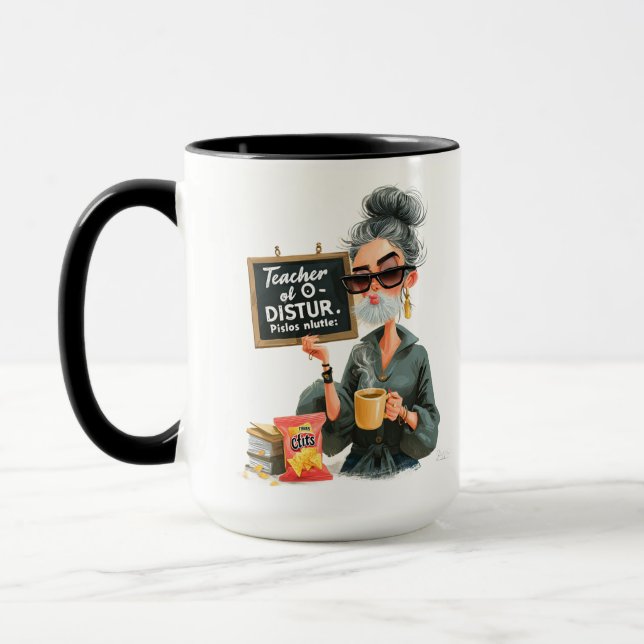  Stylized Retro Illustration of a Man with Chips  Mug (Left)
