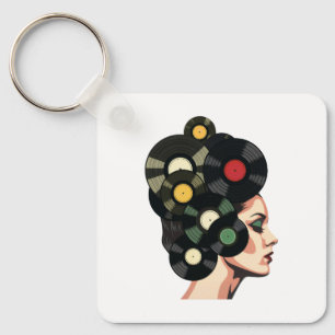 Stylized Retro Vinyl Record Poster Art Keychain