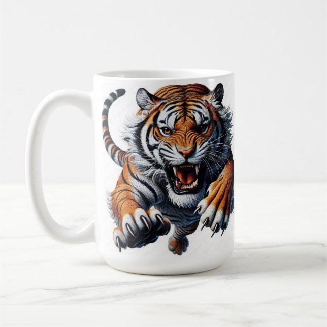 Stylized Roaring Tiger Illustration Coffee Mug (Left)