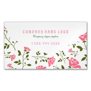 Stylized Roses In Pastel Pink With White Back Magnetic Business Card