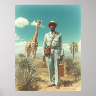 Stylized Safari Portrait Giraffe Desert Landscape Poster