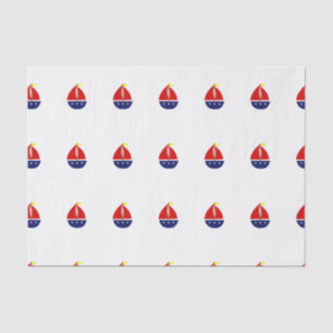 Stylized Sailboat Red Blue Yellow Tissue Paper