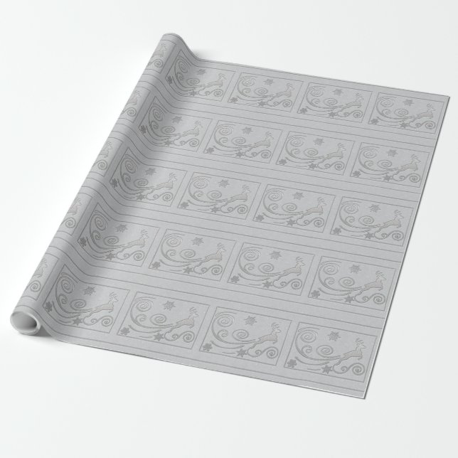 Stylized Silver Rein Deer Wrapping Paper (Unrolled)