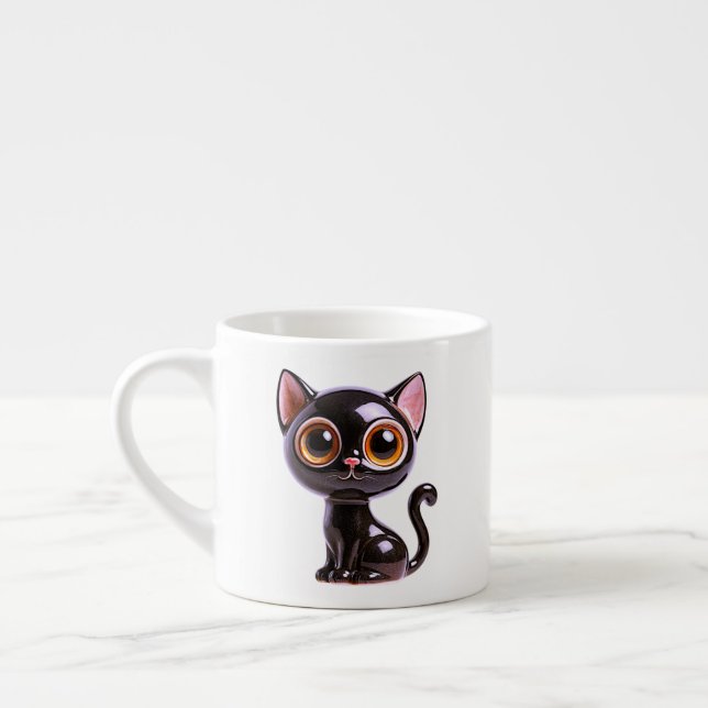 Stylized Sitting Black Cat, Espresso Cup (Left)