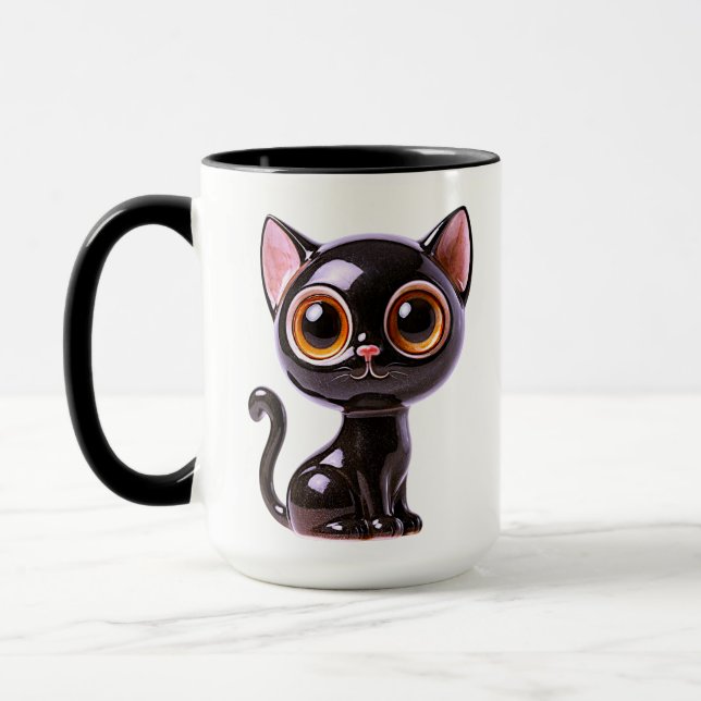 Stylized Sitting Black Cat  Mug (Left)