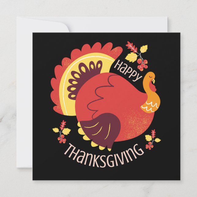 Stylized Sitting Turkey Fall Happy Thanksgiving Card (Front)