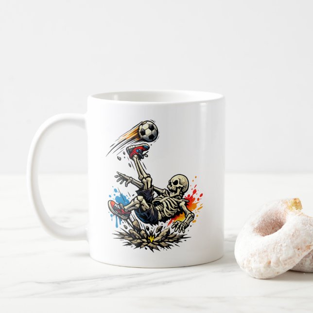 Stylized Skeleton Bicycle Kick Soccer Mug | Funny  (With Donut)