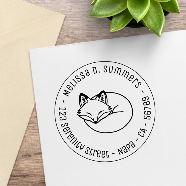 Stylized Sleeping Fox Round Address 3 Rubber Stamp (Creator Uploaded)