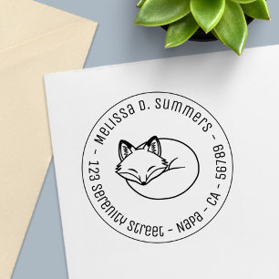 Stylized Sleeping Fox Round Address 3 Self-inking Stamp