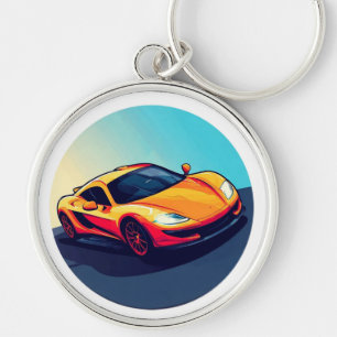 Stylized Sports Car Illustration Keychain