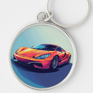 Stylized Sports Car Illustration Keychain