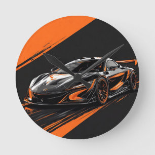 Stylized Sports Car Round Clock