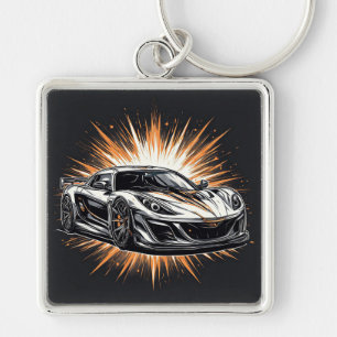 Stylized Sports Car With Dynamic Brushstrokes Keychain