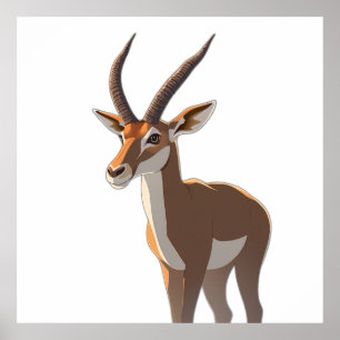 Stylized Springbok Antelope Full Body Illustration Poster
