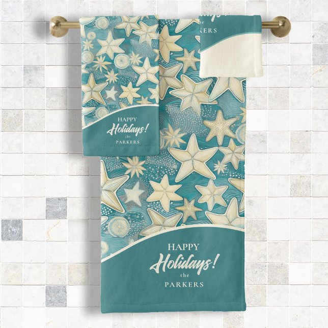 Stylized Starfish & Sand Dollars Pattern#25 ID1009 Bath Towel Set (Creator Uploaded)