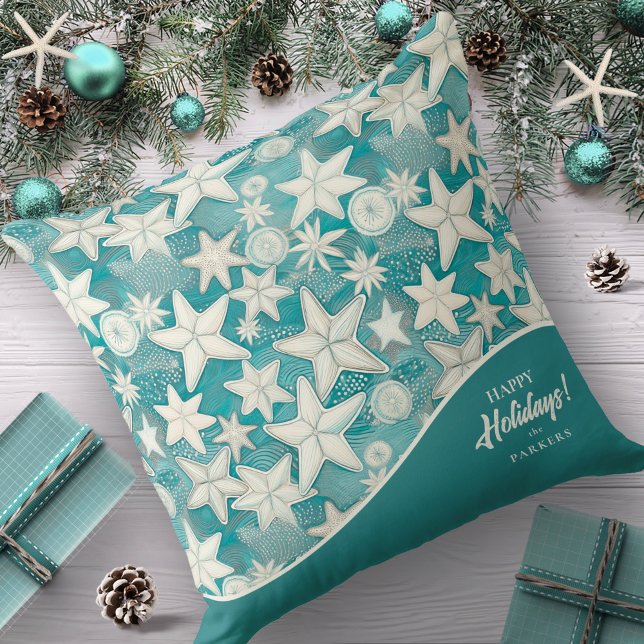 Stylized Starfish & Sand Dollars Pattern#25 ID1009 Throw Pillow (Creator Uploaded)