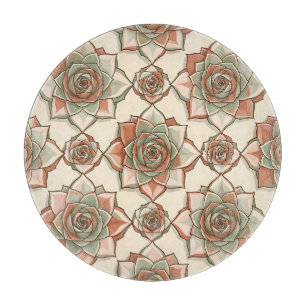 Stylized Succulent Rose Pattern Pink Sage Cutting Board