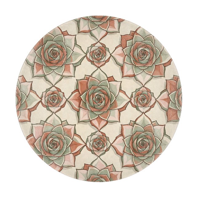 Stylized Succulent Rose Pattern Pink Sage Cutting Board (Front)