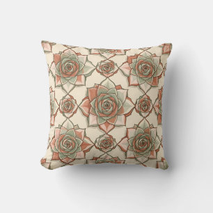 Stylized Succulent Rose Pattern Pink Sage Throw Pillow