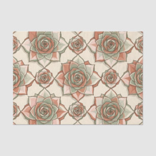 Stylized Succulent Rose Pattern Pink Sage Tissue Paper