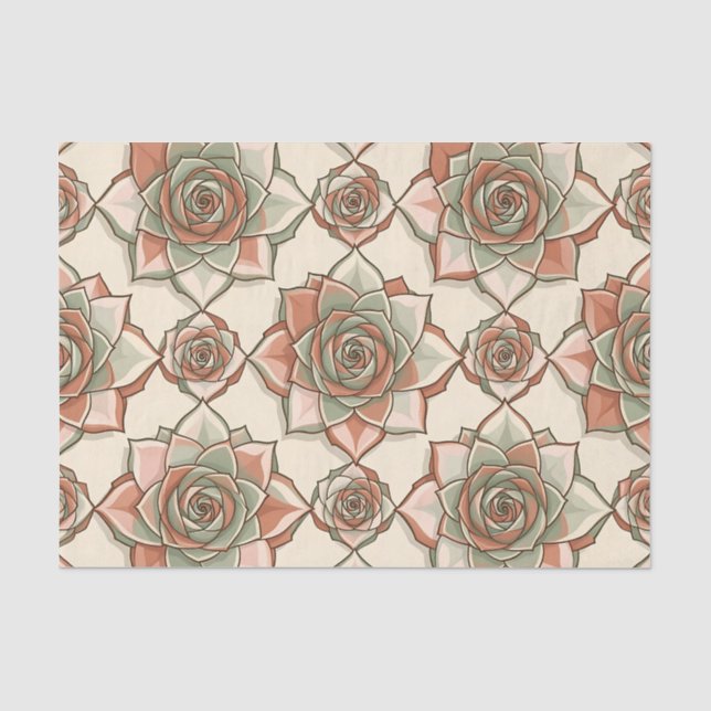 Stylized Succulent Rose Pattern Pink Sage Tissue Paper (Front)