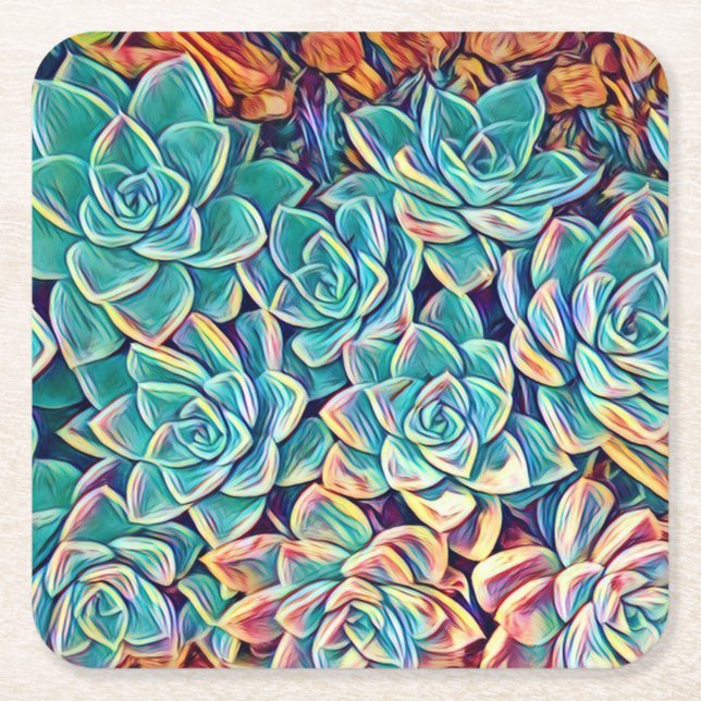 Stylized Succulents Paper Coaster (Front)