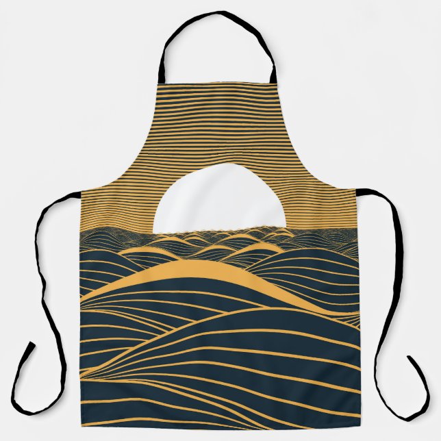 Stylized sun-moon, dark sea illustration. apron (Front)