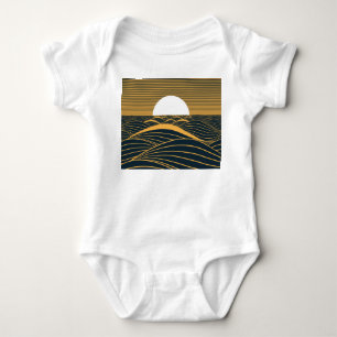 Stylized sun-moon, dark sea illustration. baby bodysuit