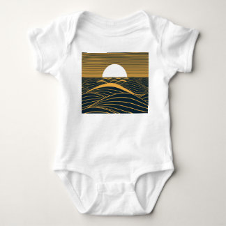Stylized sun-moon, dark sea illustration. baby bodysuit