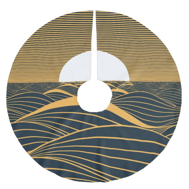Stylized sun-moon, dark sea illustration. brushed polyester tree skirt (Front)
