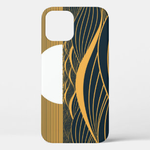 Stylized sun-moon, dark sea illustration. iPhone 12 case