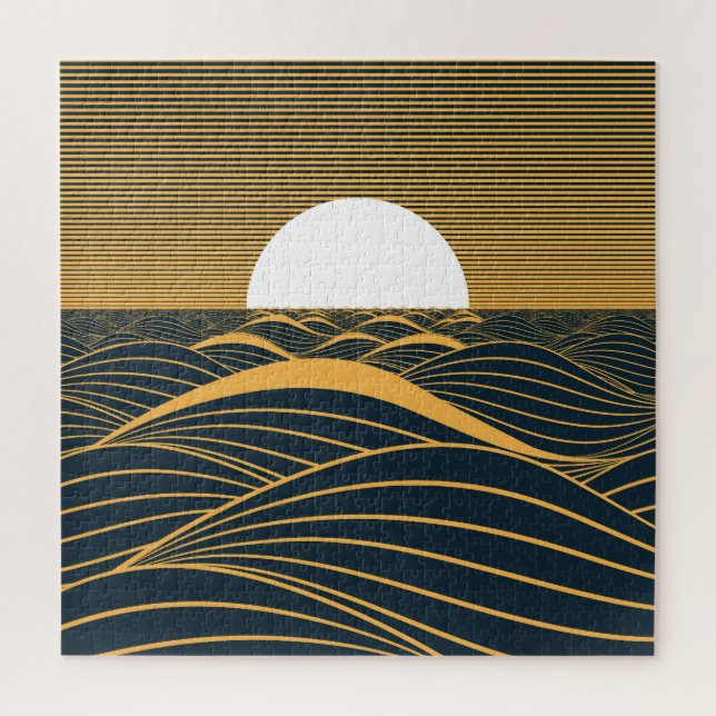 Stylized sun-moon, dark sea illustration. jigsaw puzzle (Vertical)