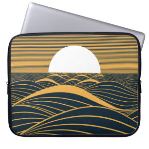 Stylized sun-moon, dark sea illustration. laptop sleeve